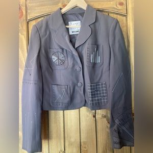 Moschino Cheap & Chick Vintage 1990s Charts & Graphs Grey Blazer